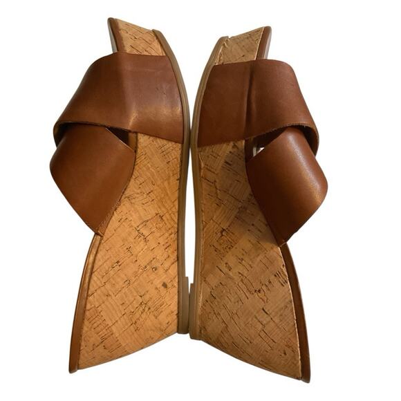 Franco Sarto Frost 2 Platform Wedge Heel Sandals 8M Open Toe Mules Leather Brown - Picture 9 of 11